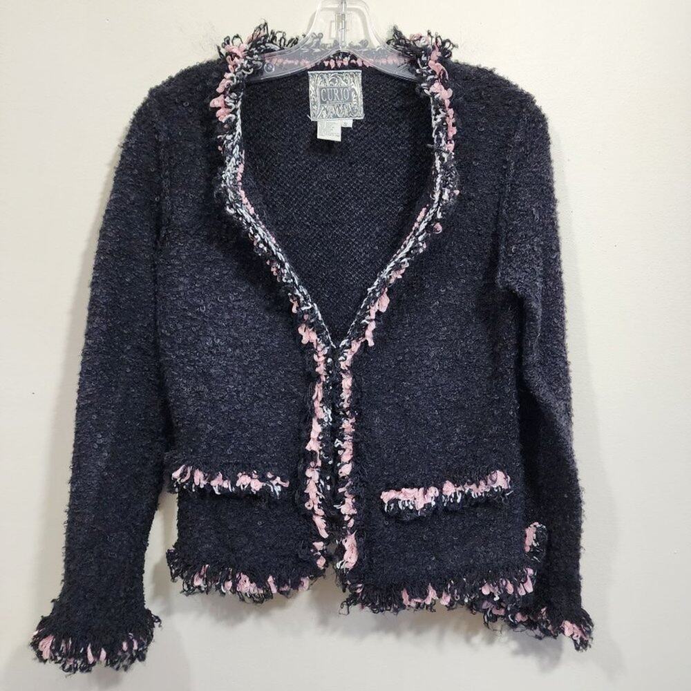 Vintage Curio cardigan‎ sweater blazer faux pocket front woman's size small